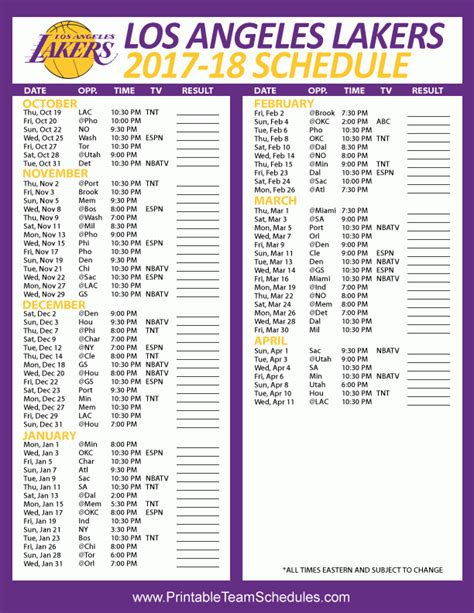 Lakers Schedule 2022 Printable